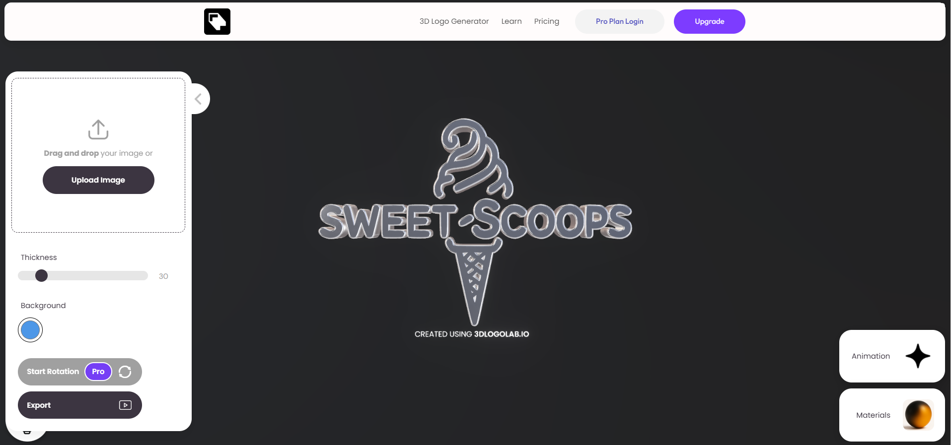 3D logo lab interface