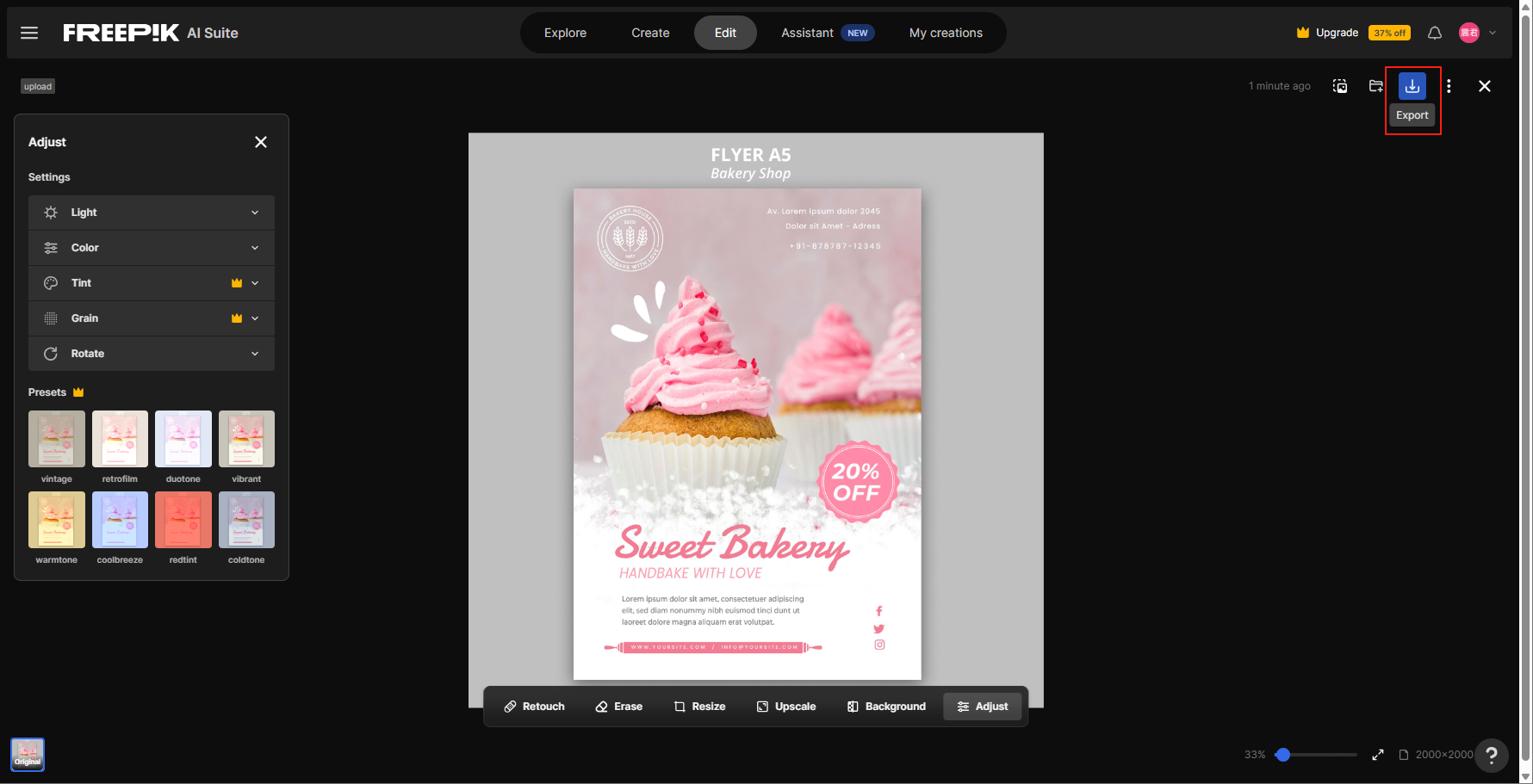 Downloading image in Freepik