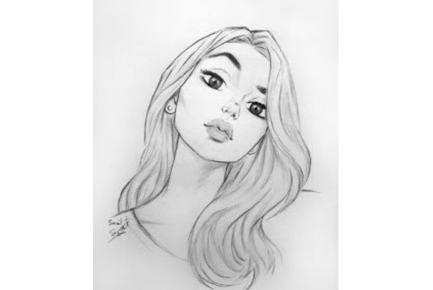 Hand-drawn cartoon profile with pencil lines and shading