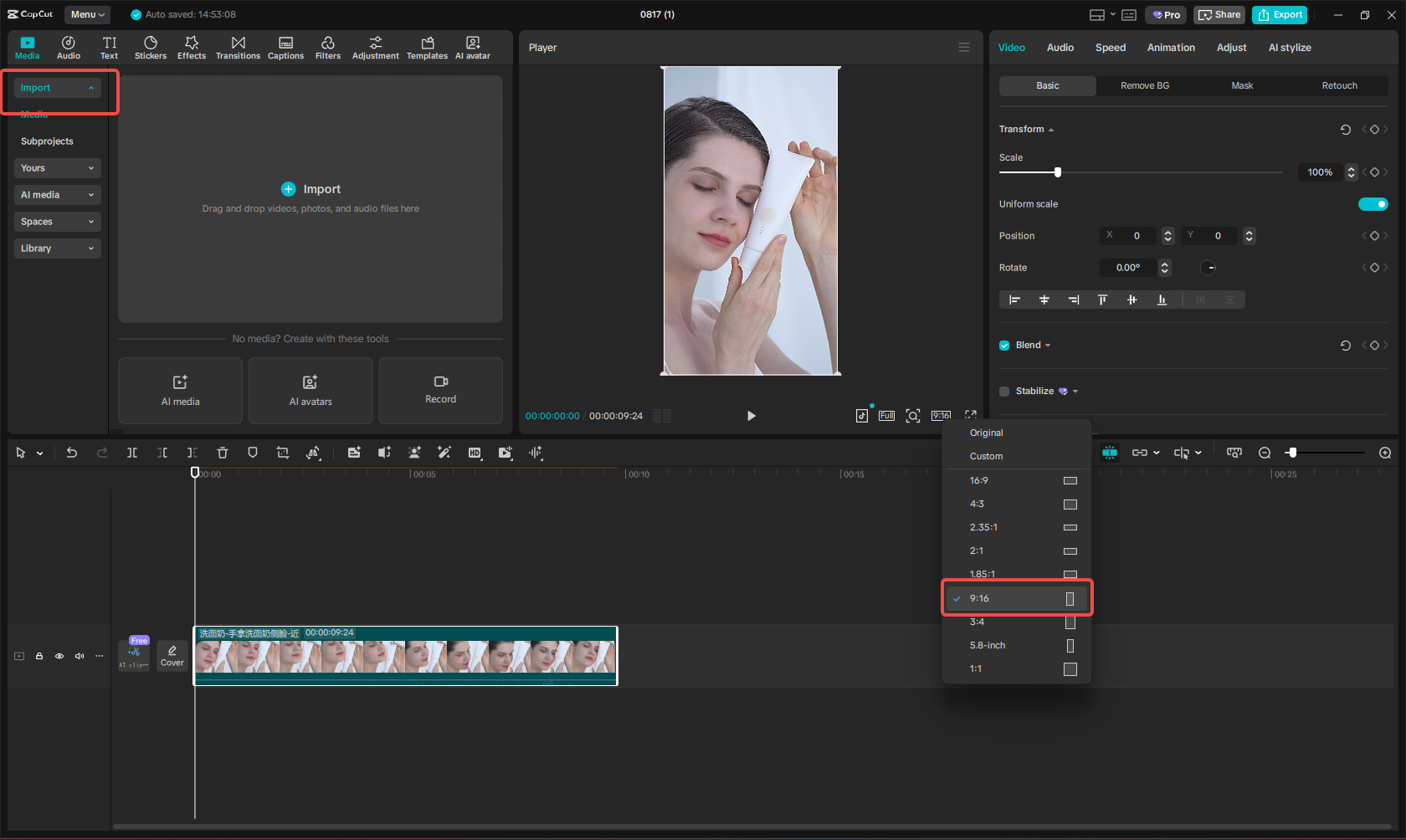 Importera filer och justera Facebook-annonsstorleksförhållandet