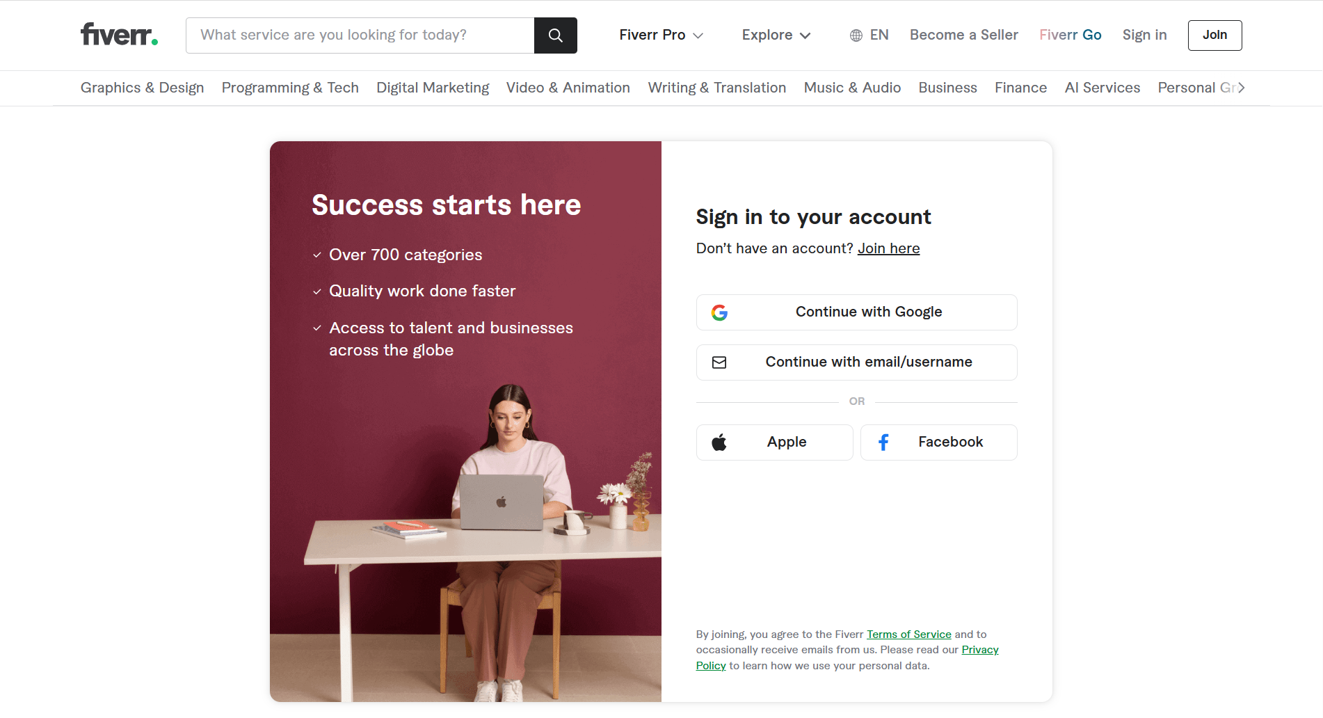 Зарегистрируйтесь на Fiverr