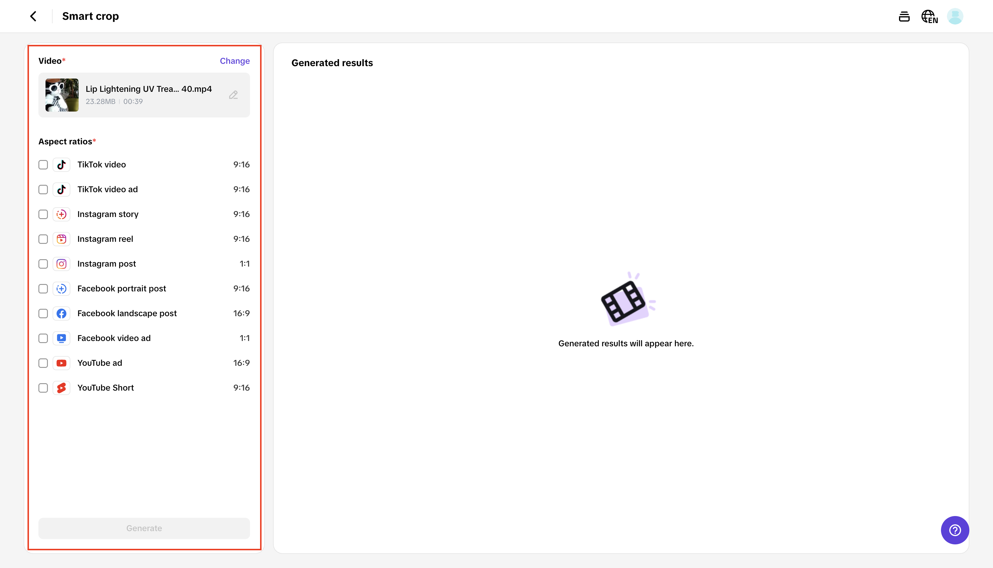 Select the aspect ratio