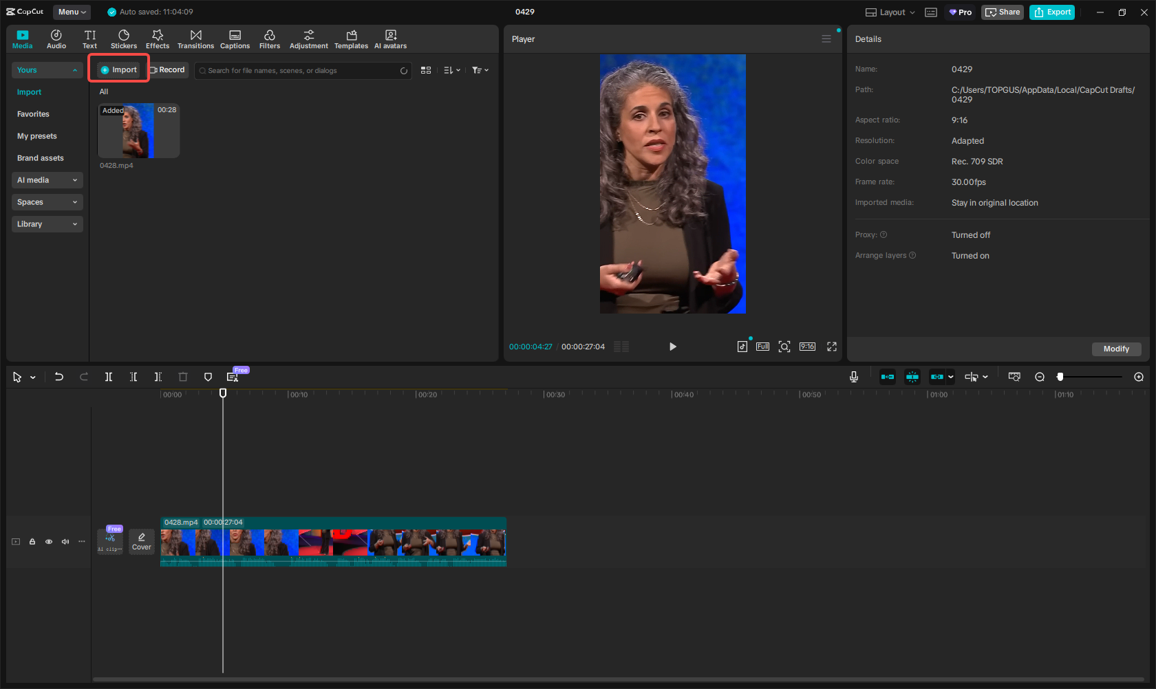 Importing your video into CapCut