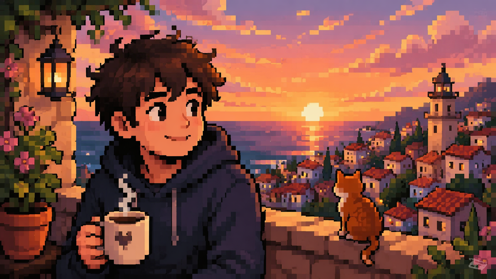 Dreamina Pixel Art Filter Prompt Beispiel 6: Warme soziale Avatar-Szene