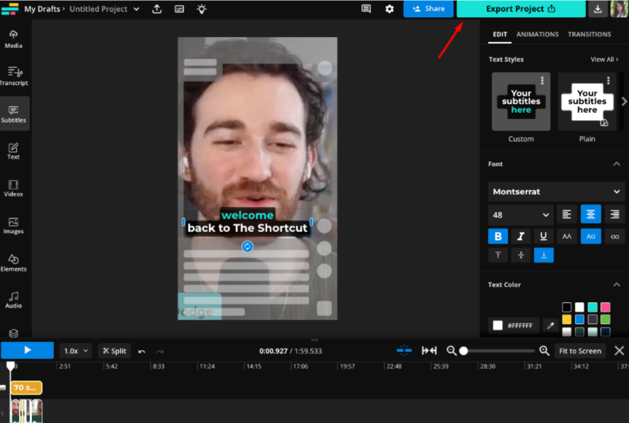 Export videa z editoru videa Kapwing
