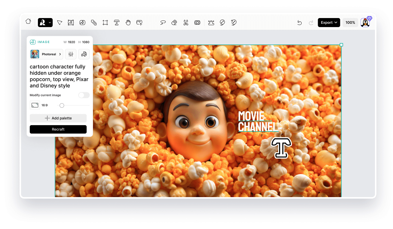 Interface of Recraft - another YouTube banner generator