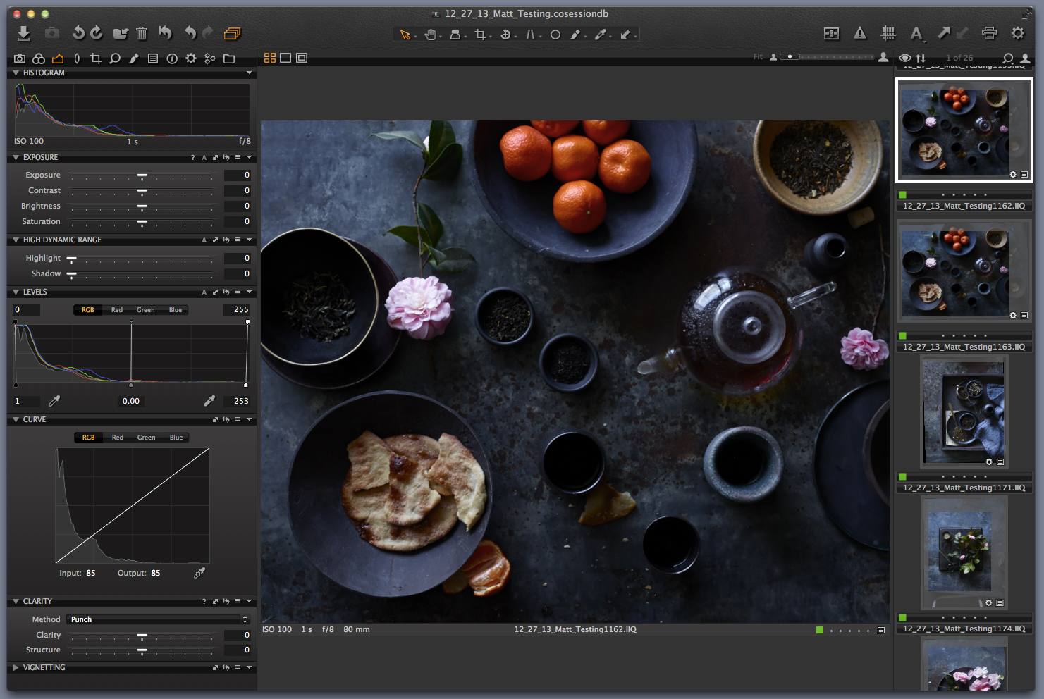 Interface ng Capture One Express - isang photo editor para sa mga raw na file
