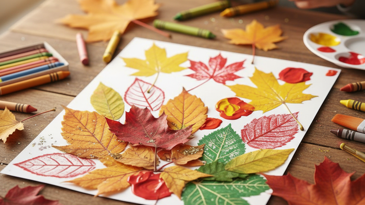 Collage de hojas otoñales para Acción de Gracias