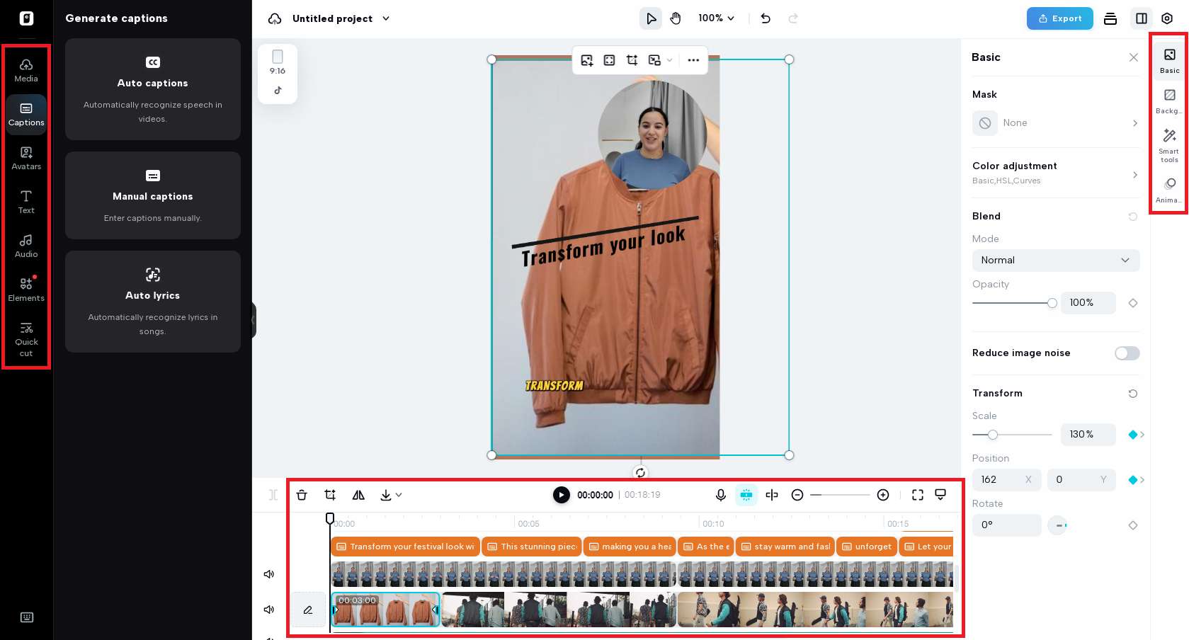 Malawak na mga elemento sa pag-edit ng video