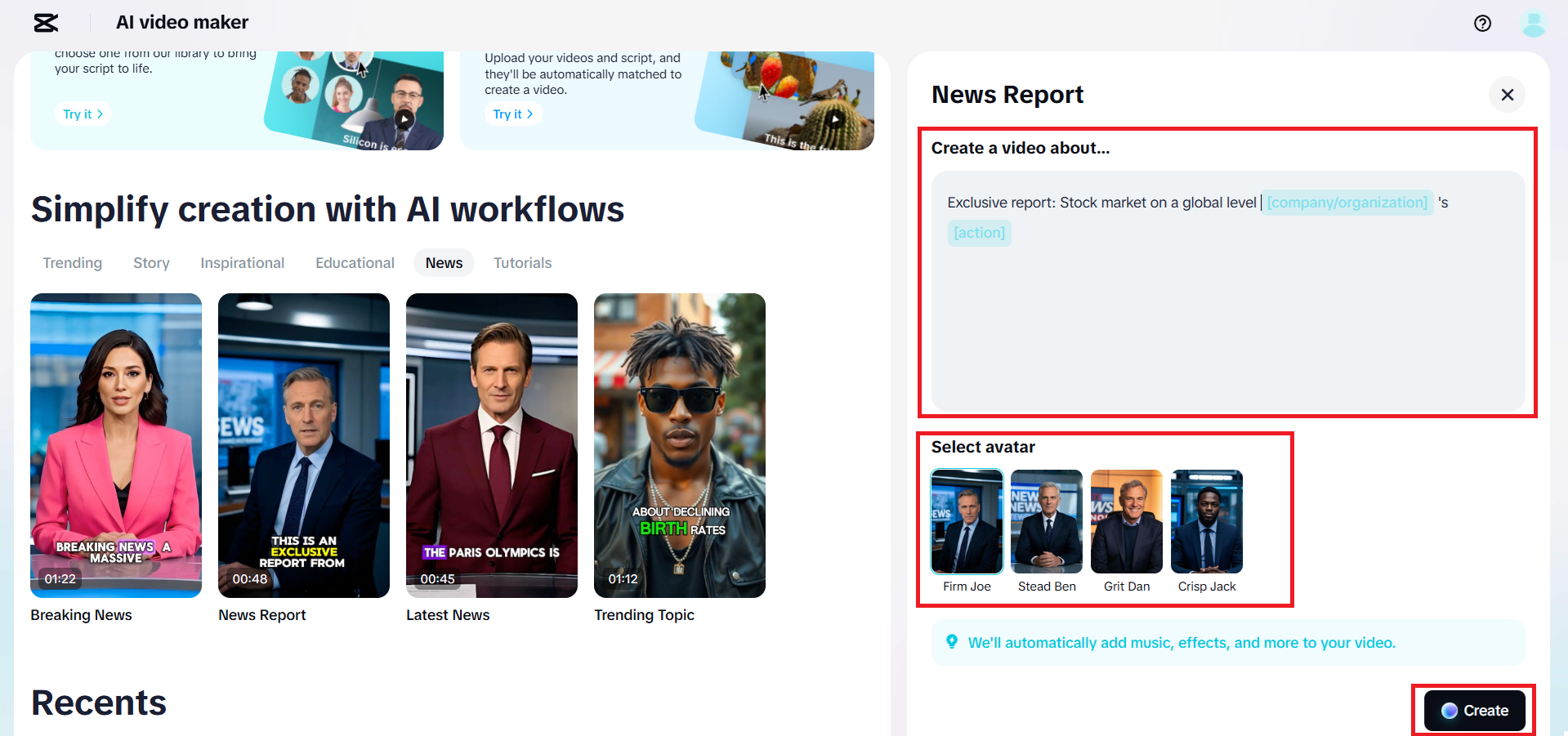Fikrinizi girin ve bir avatar seçin.