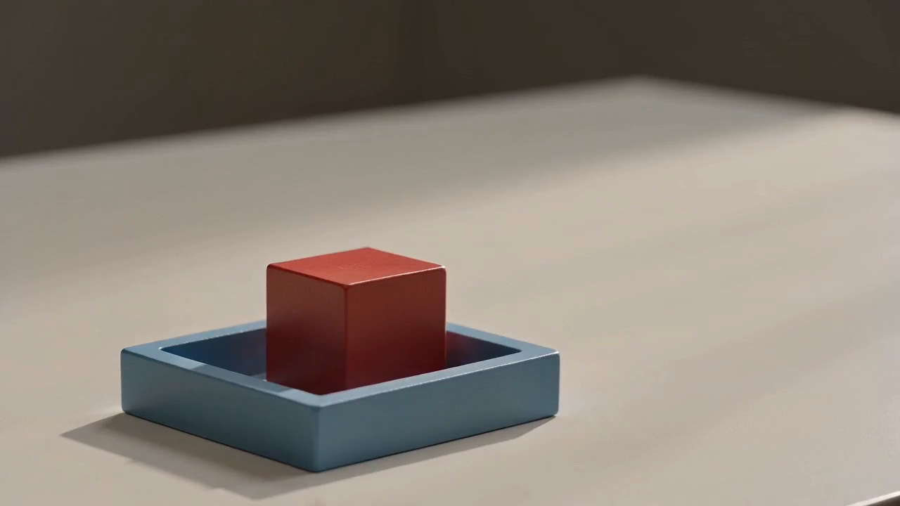 Final frame from the shorter CapCut export showing the cube resting inside the tray with the hand gone