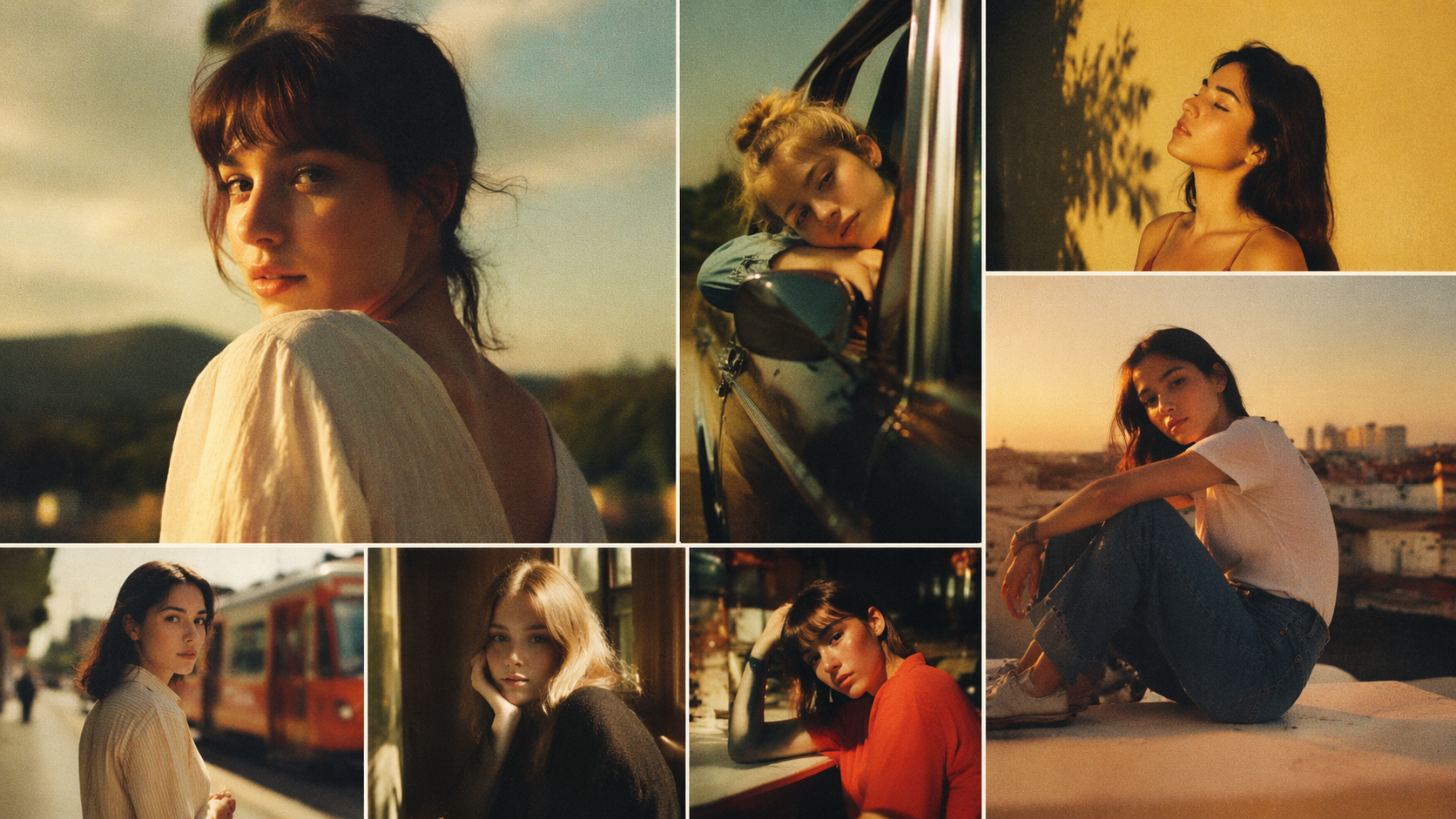 Dreamina Kodak Filmfilter Prompt Beispiel 1: Warmfilm Portrait Collage