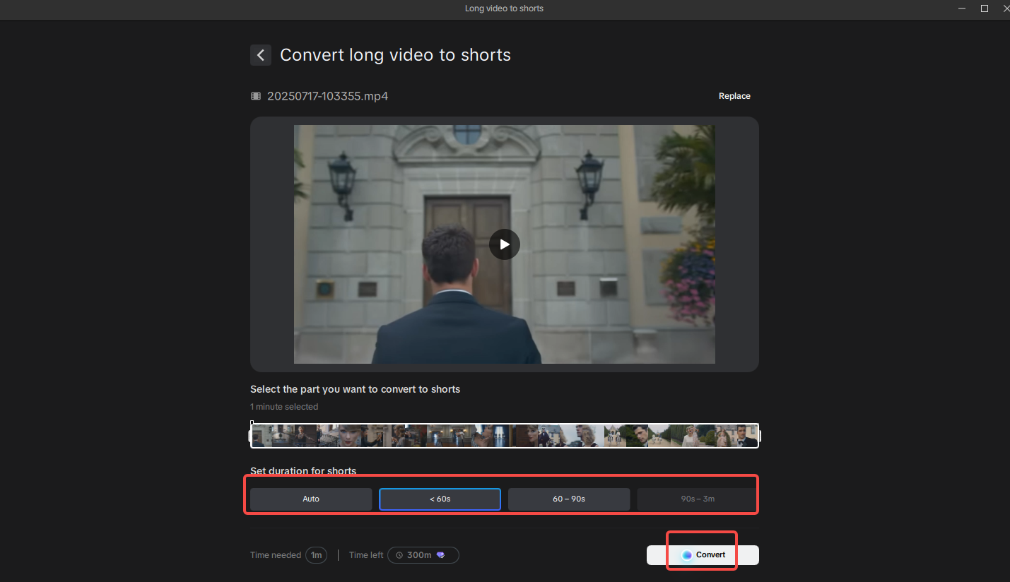 Select duration and convert the video