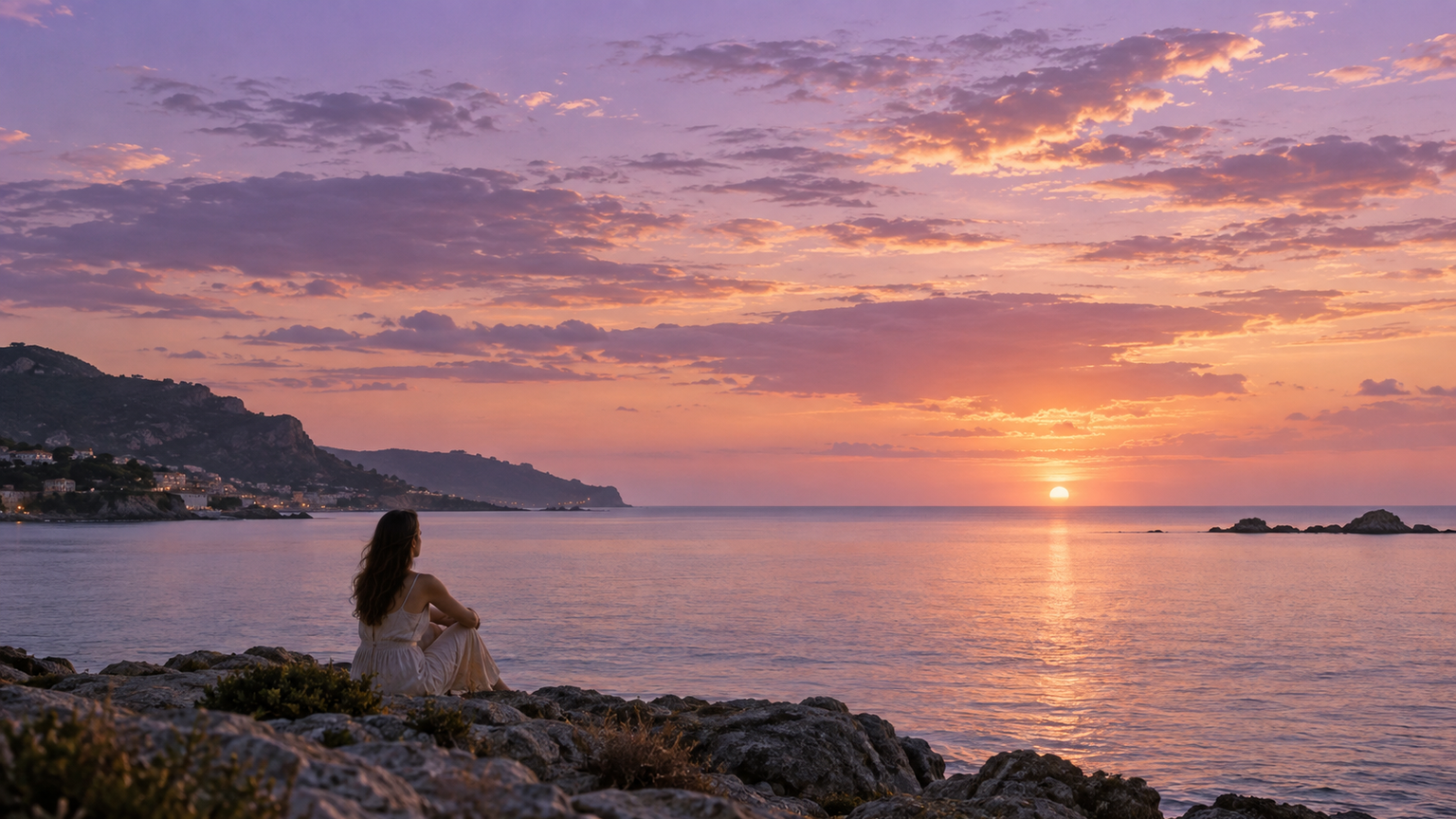 landscapes shaped by believable lavender twilight, cotton-candy clouds, or gold-and-rose dawn light