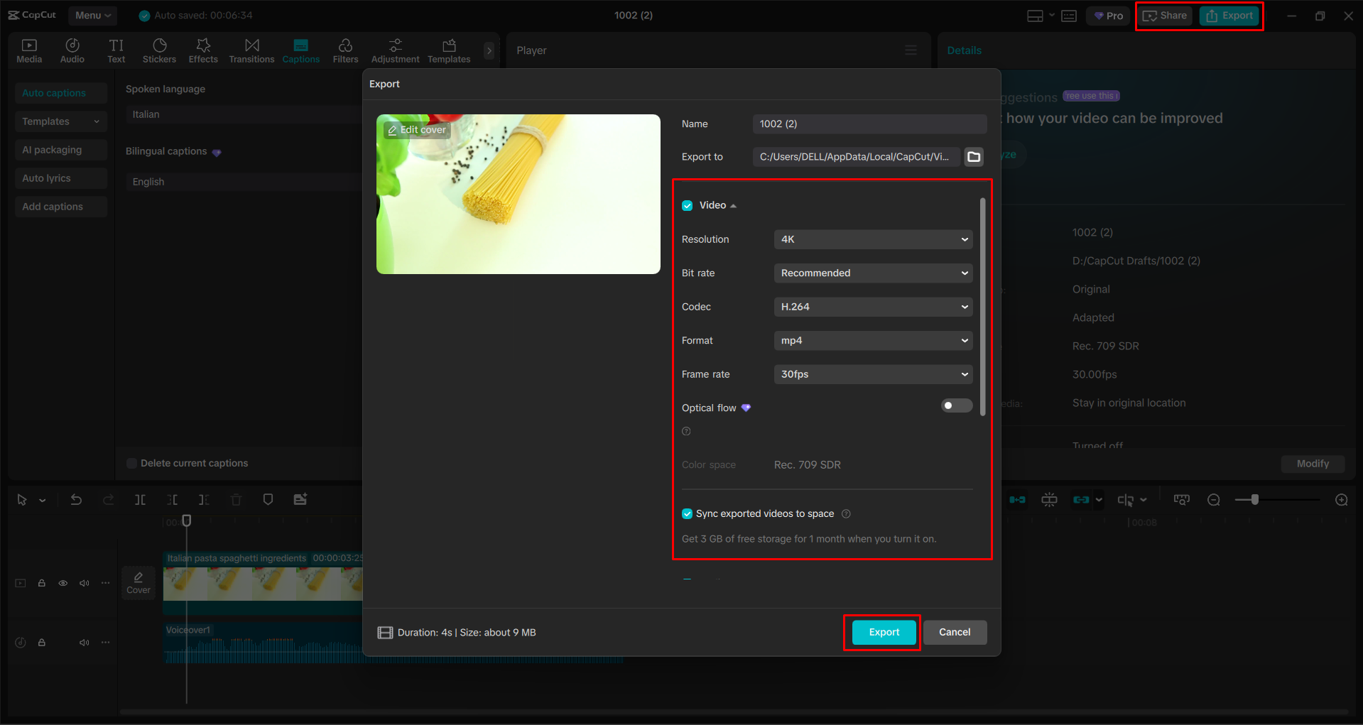 Exporting a video from the CapCut desktop video editor