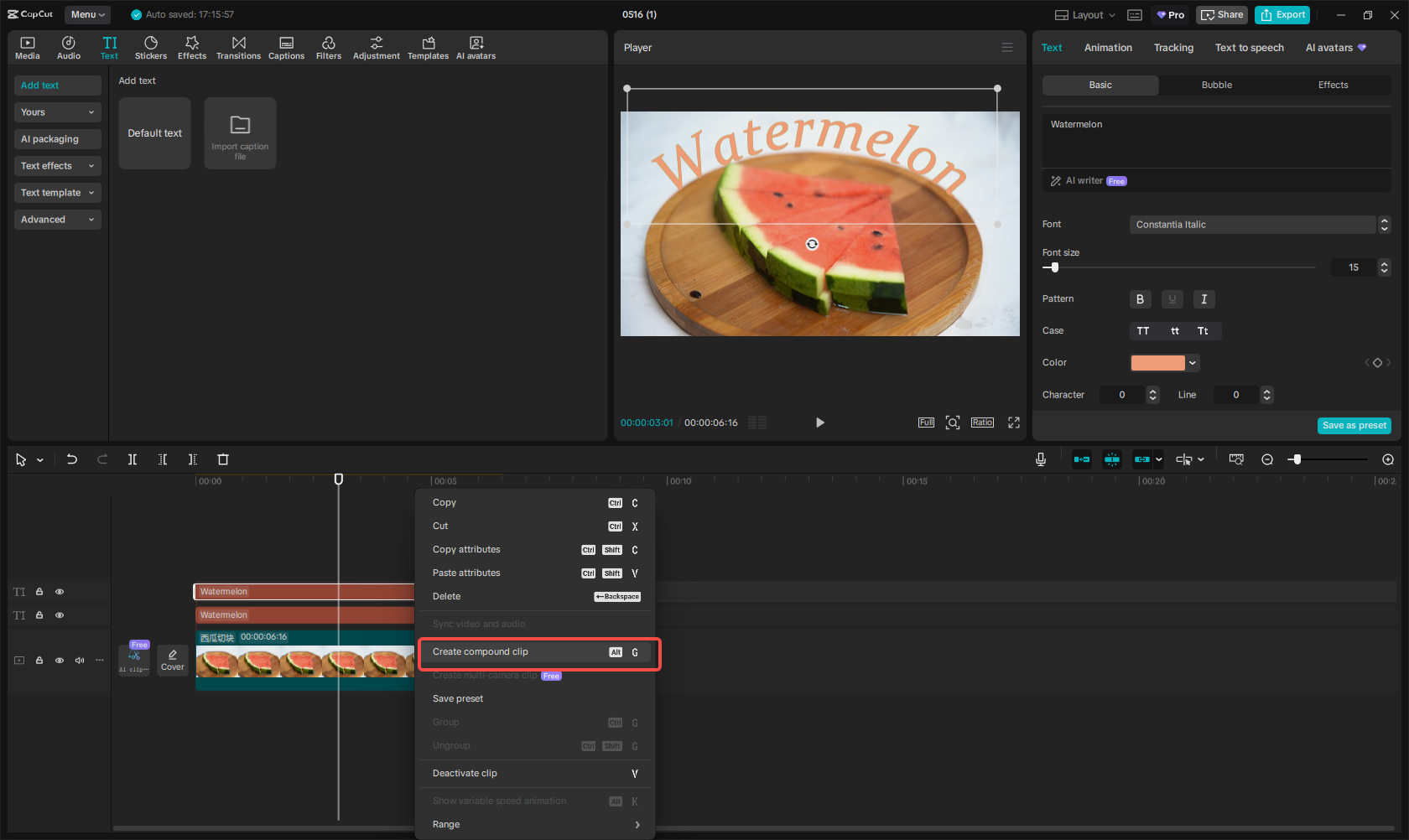 Duplicating the text layer in CapCut