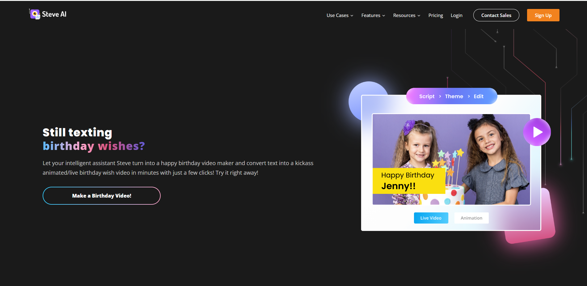 Interface of Steve.AI - another efficient AI birthday video maker