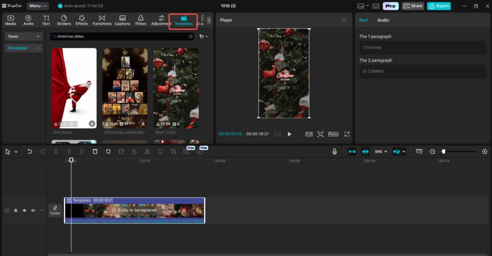 Accessing the "Templates" option in CapCut