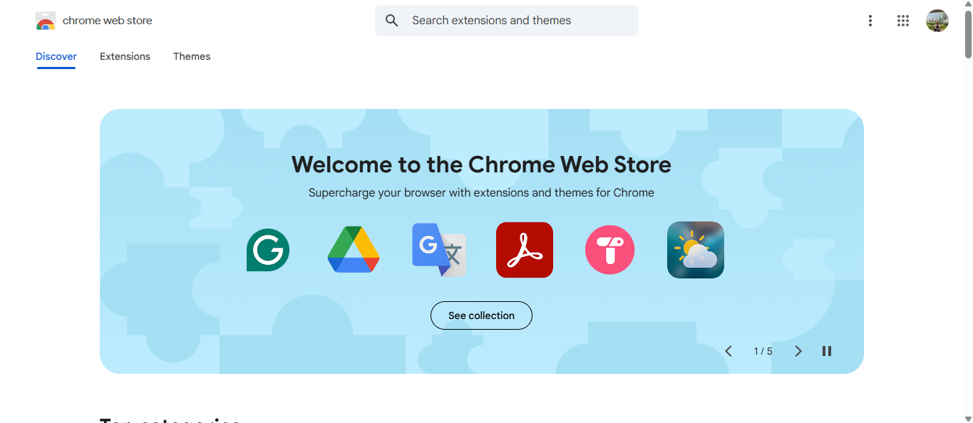 Chrome web store's interface