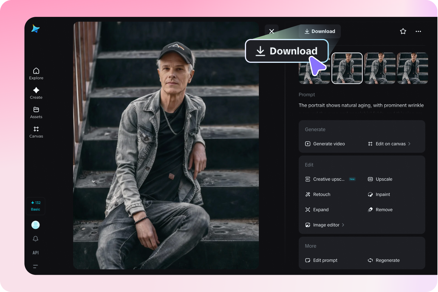 Download the AI old age filter result online