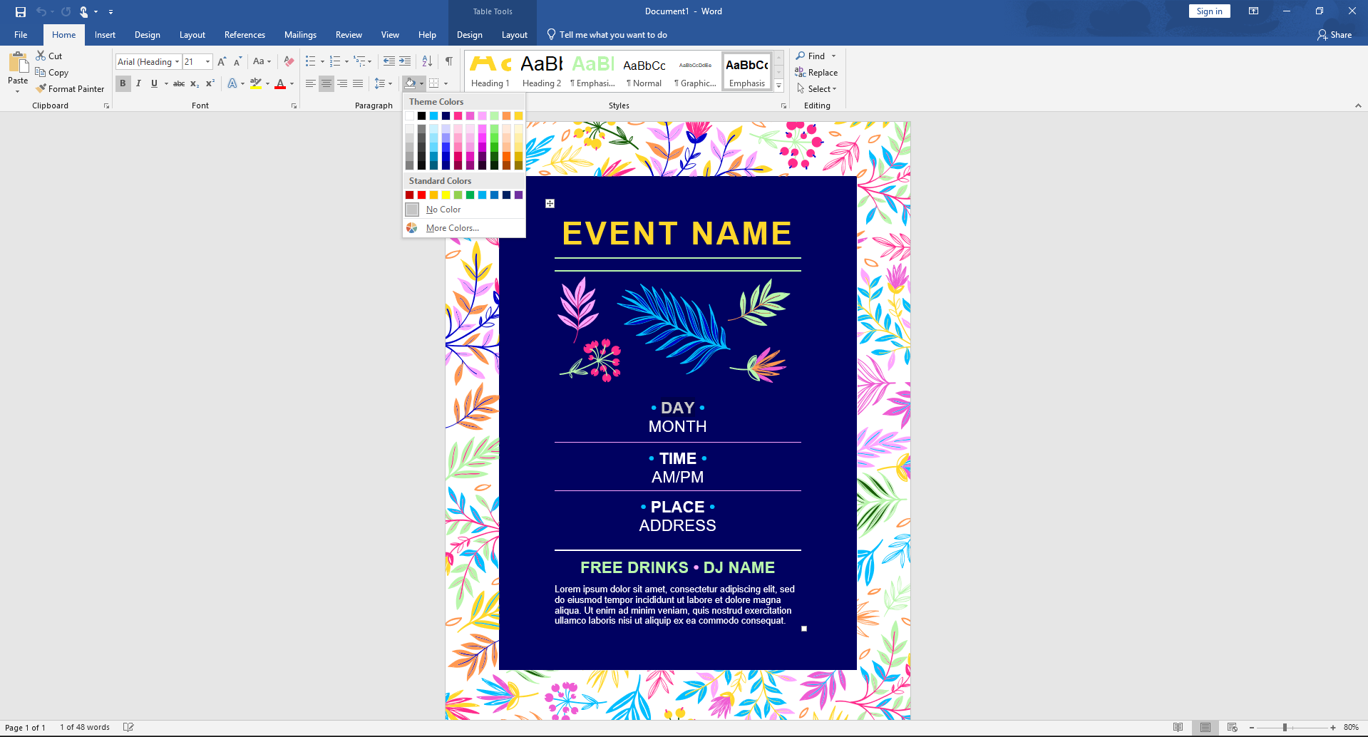 Customizing a flyer in Microsoft Word