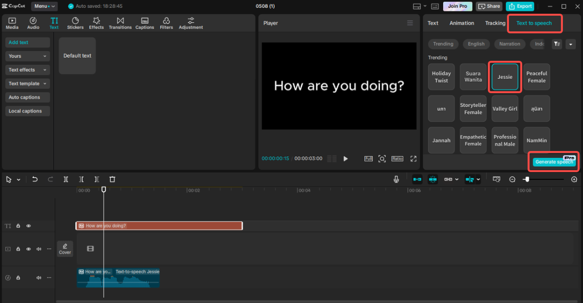 Creating the AI voice in CapCut