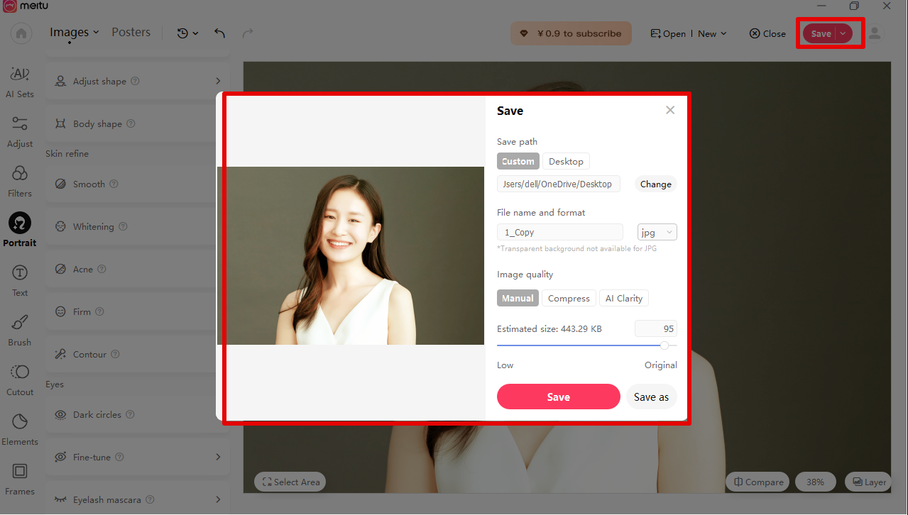 I-export ang larawan mula sa Meitu
