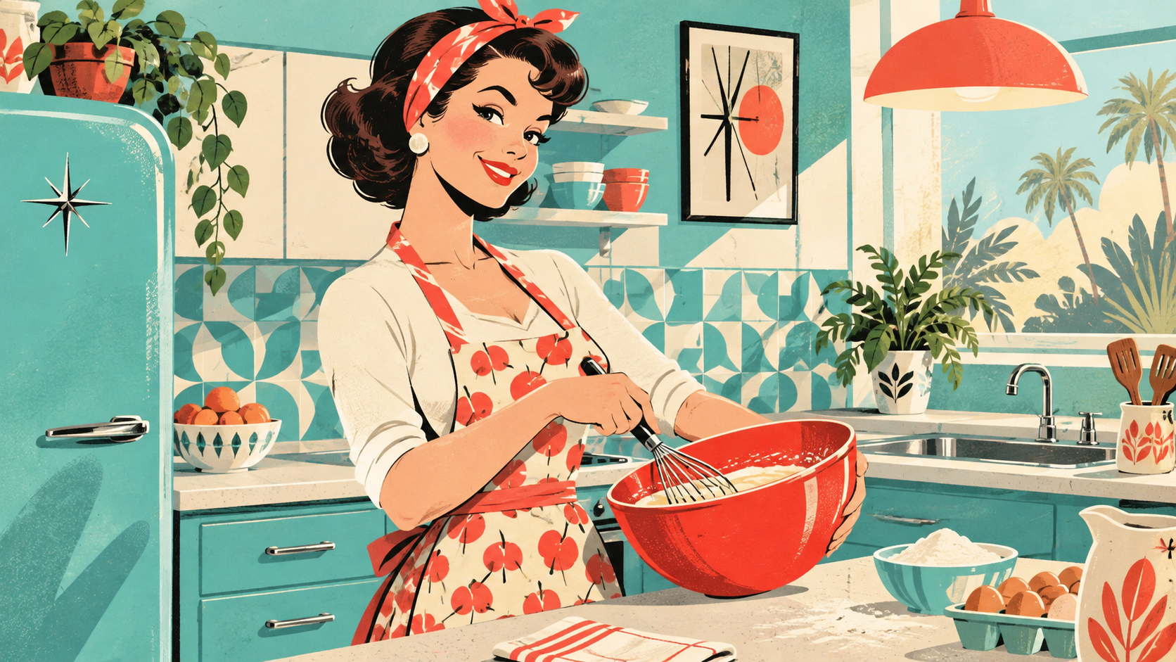 Invitations IA pop art : Moment de cuisine rétro