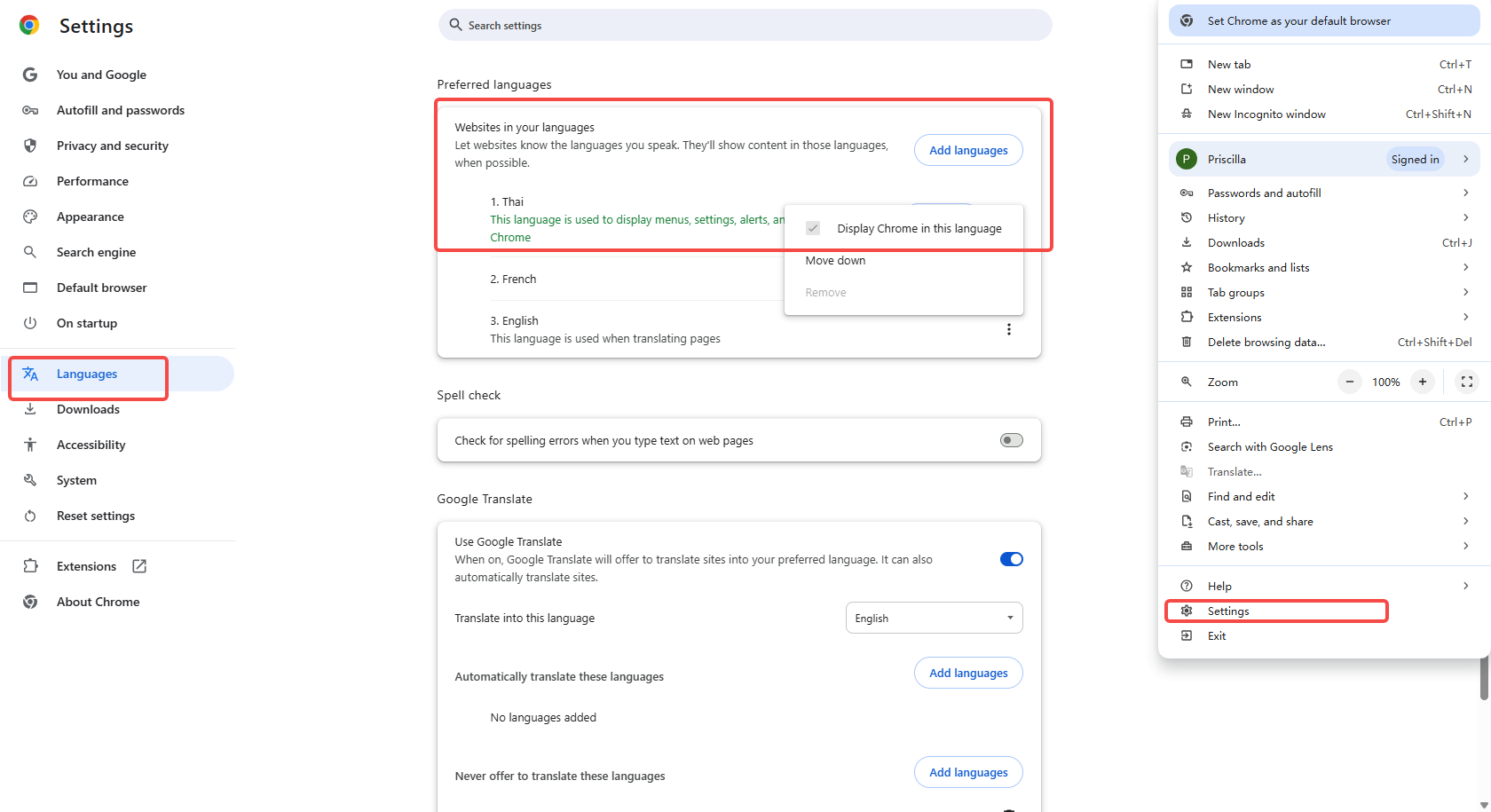 Set Thai as Chrome's language
