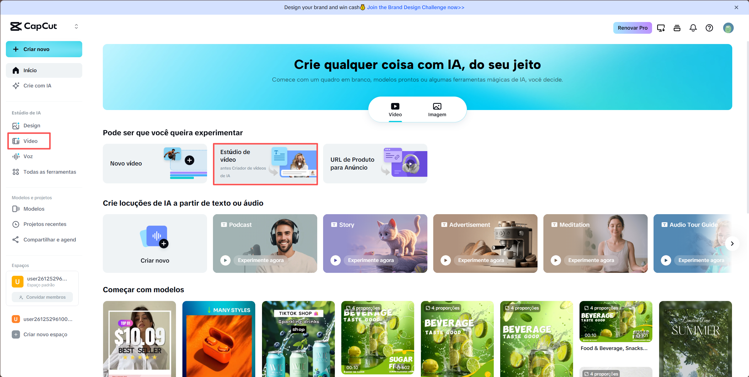 iniciar projeto CapCut