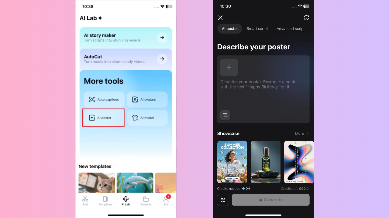 Access the AI poster tool