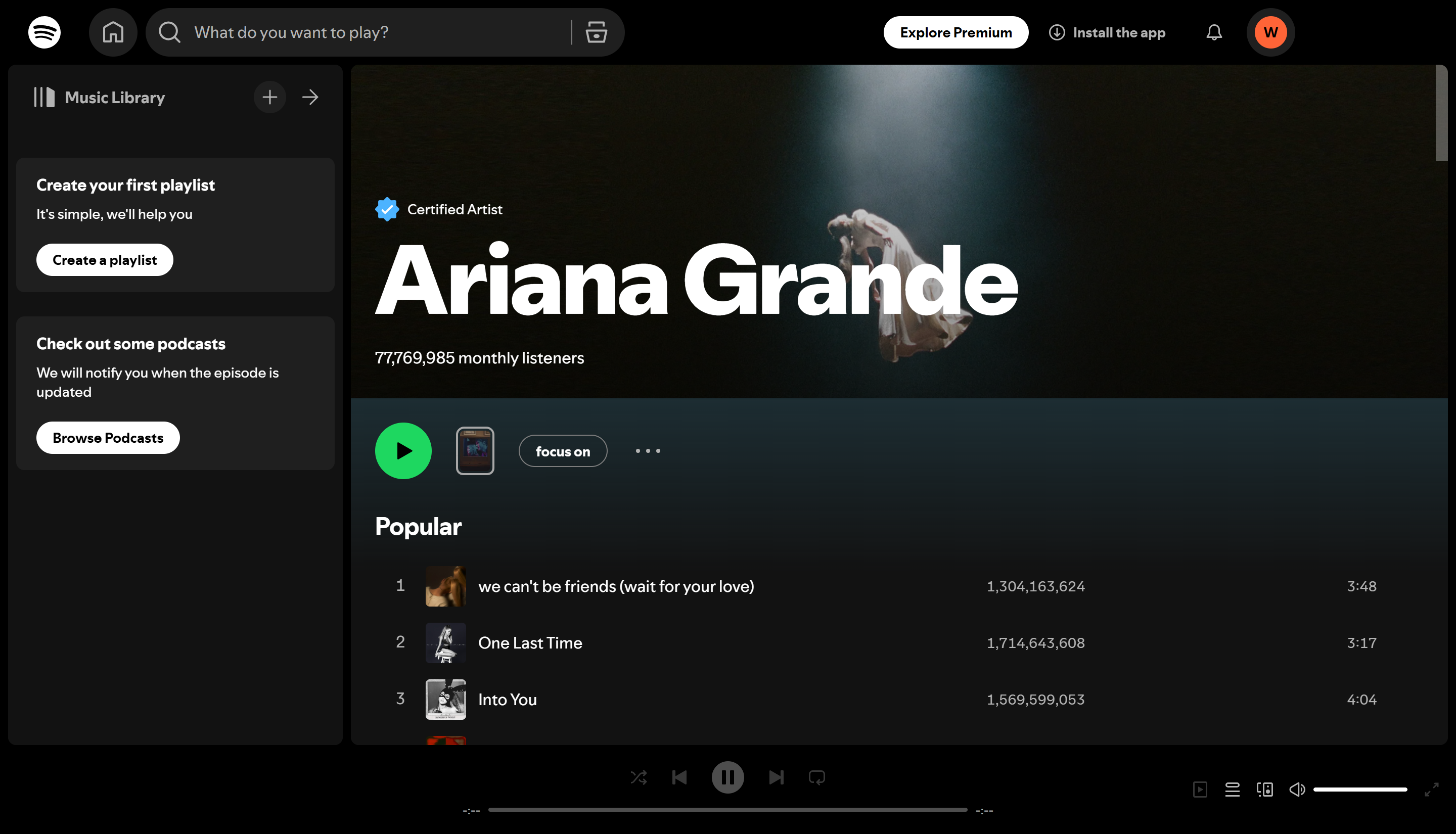 Ariana Grande - The most streamed female artist on Spotify