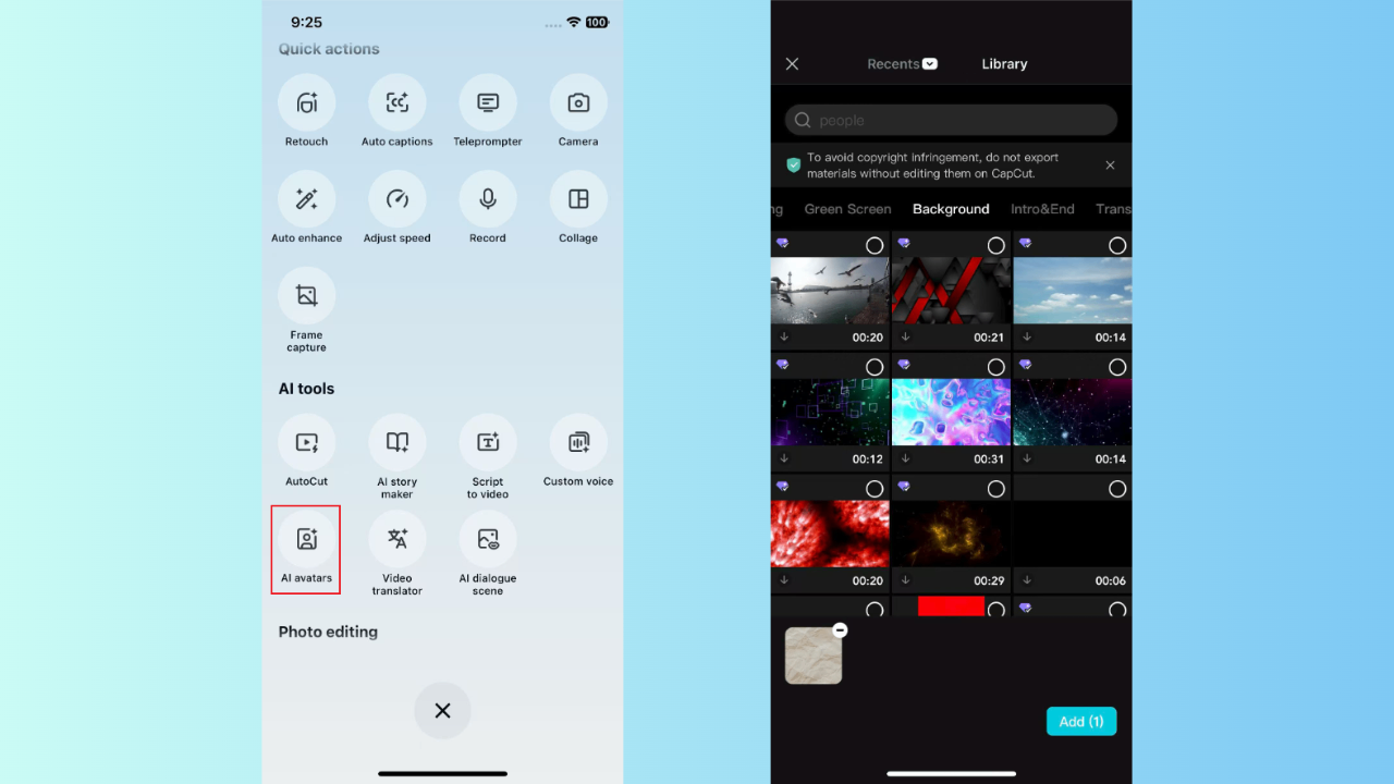 Enter CapCut App's AI avatars