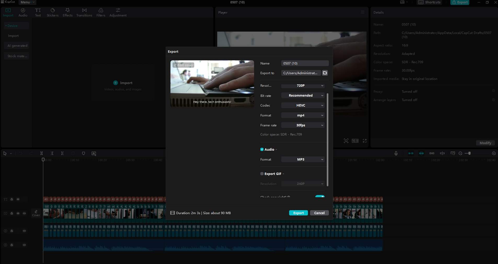 Video generated and export