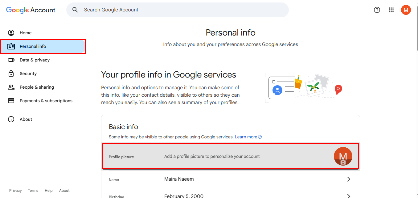 Navigating the profile settings
