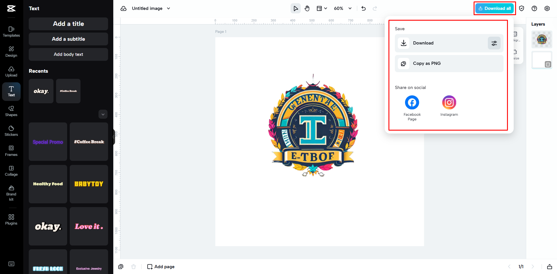 Downloading the t-shirt brand logo from CapCut Web