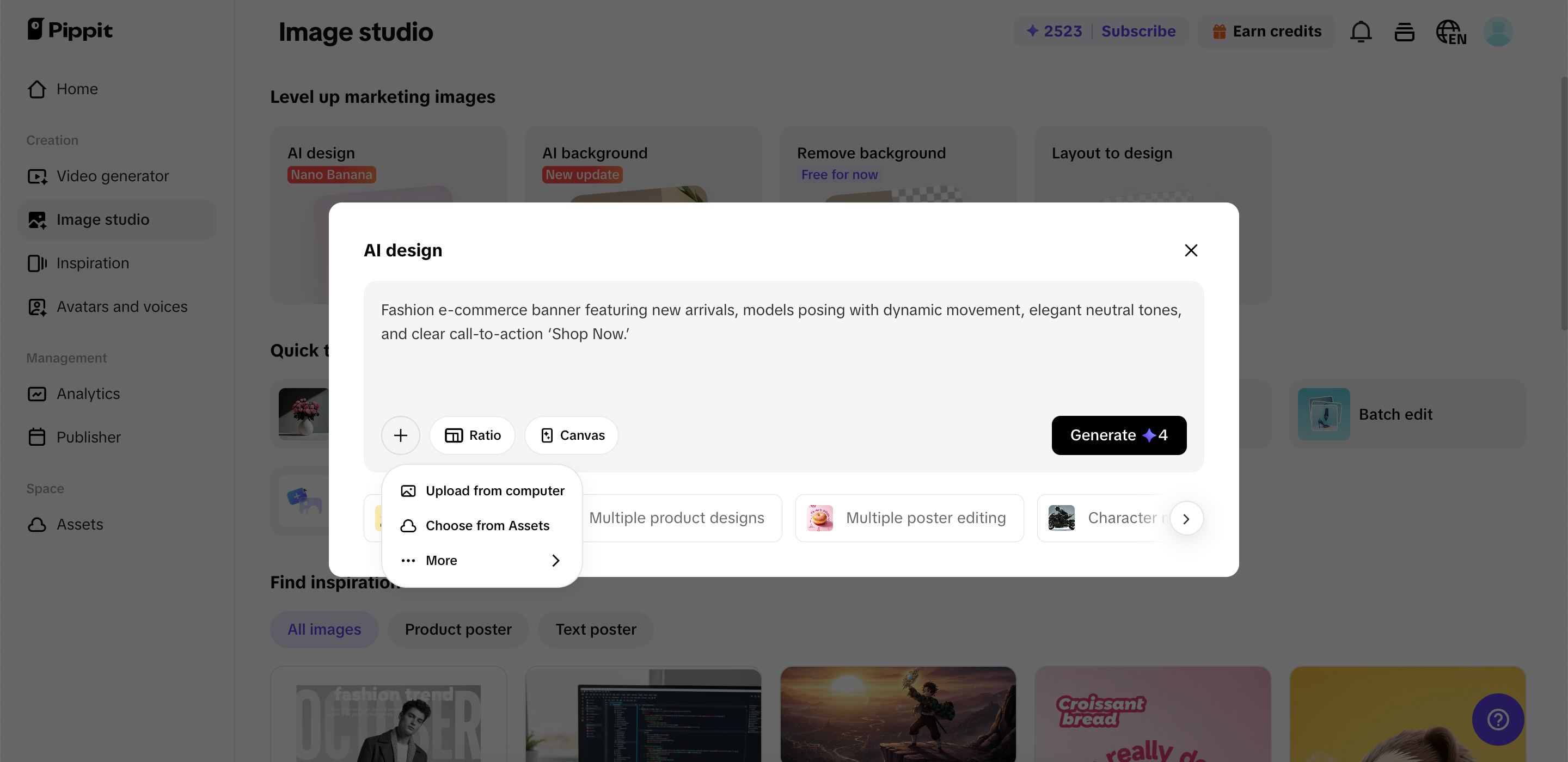 Insira prompts e gere