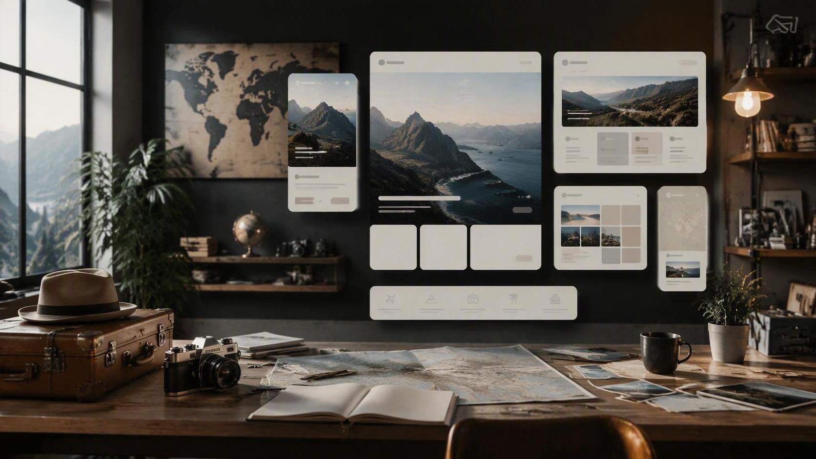 16:9 cinematic cover image for creative travel site template.
