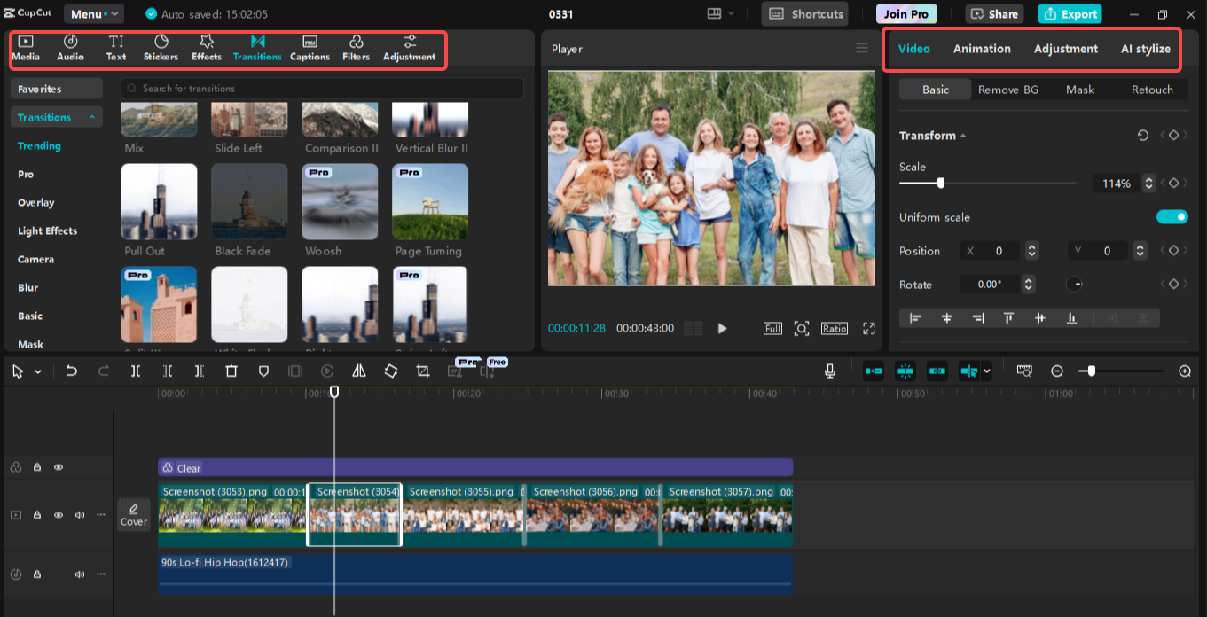 Editing the slideshow in CapCut