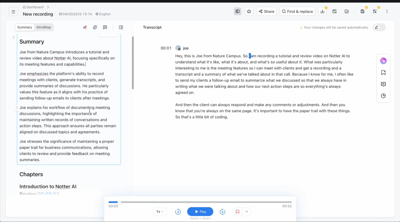 Notta - a free video transcription online tool