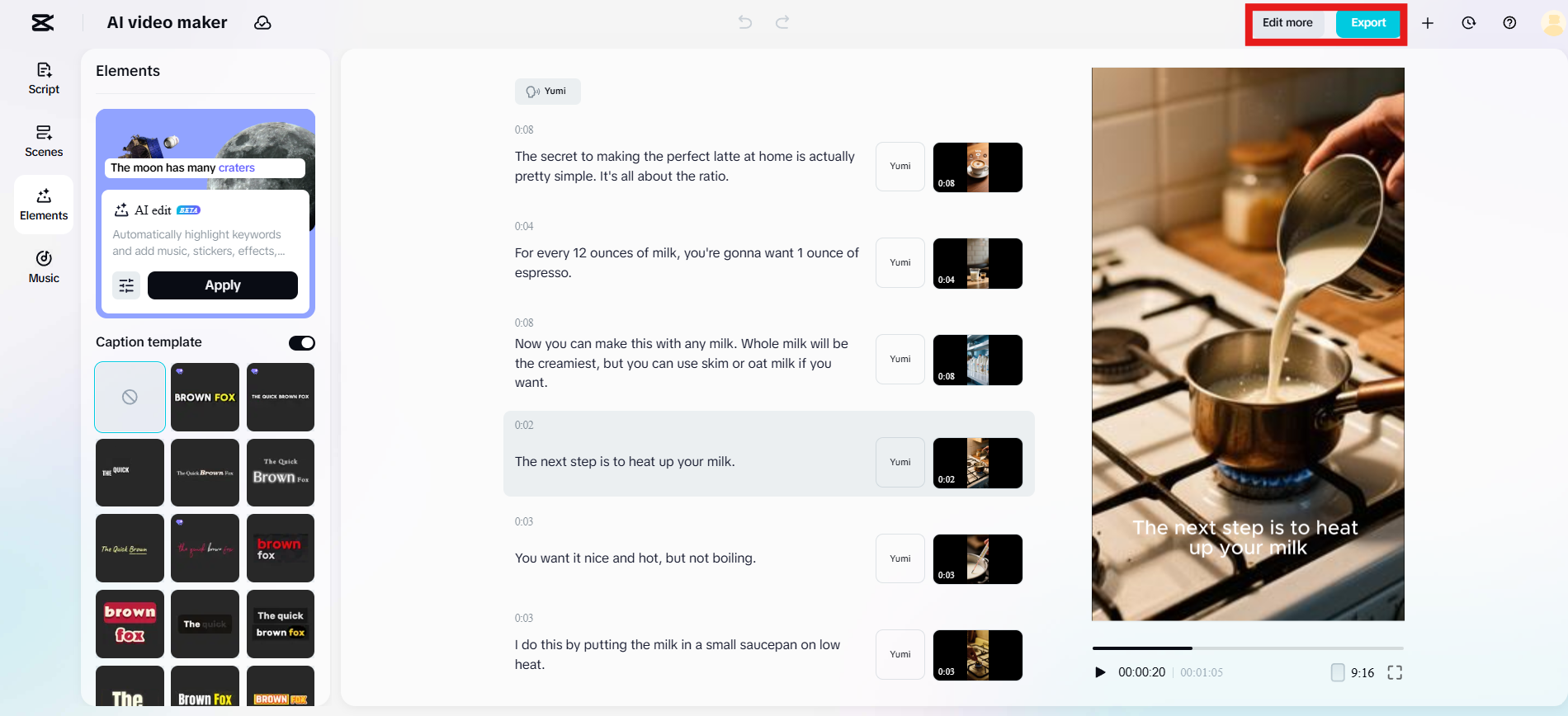 Edit more or export once satisfied