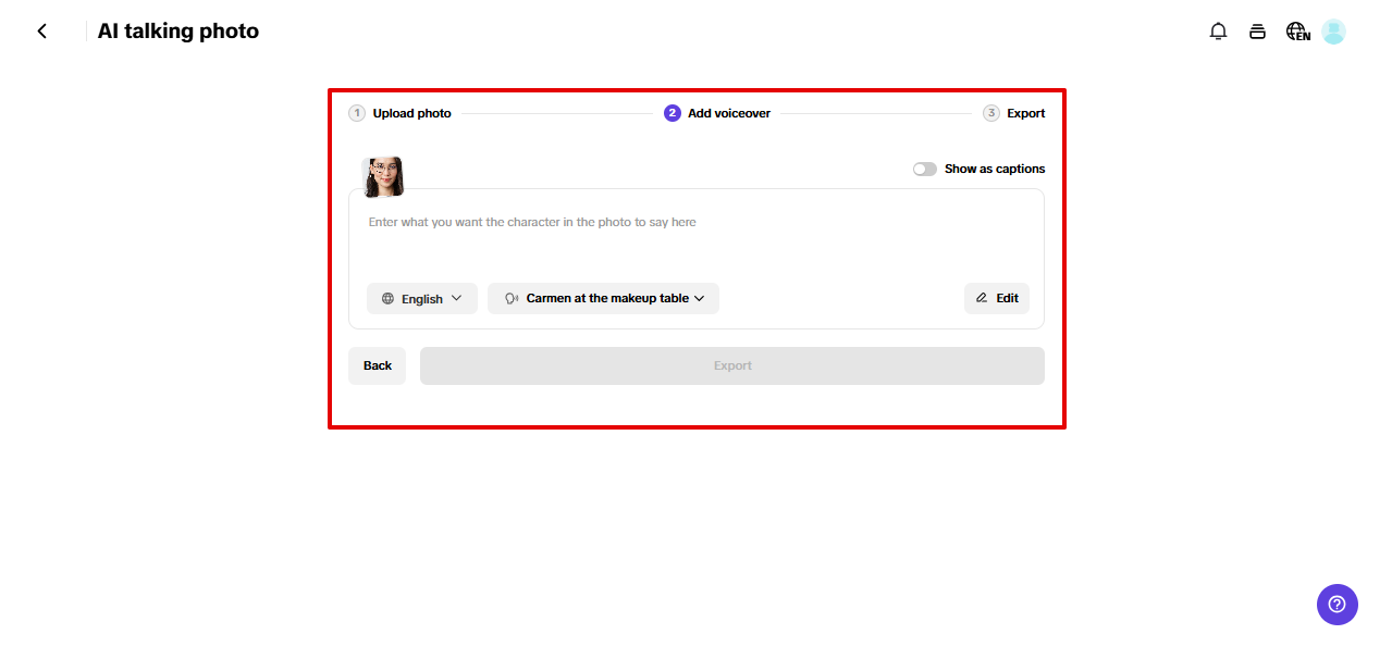 Making photo talk in Pippit