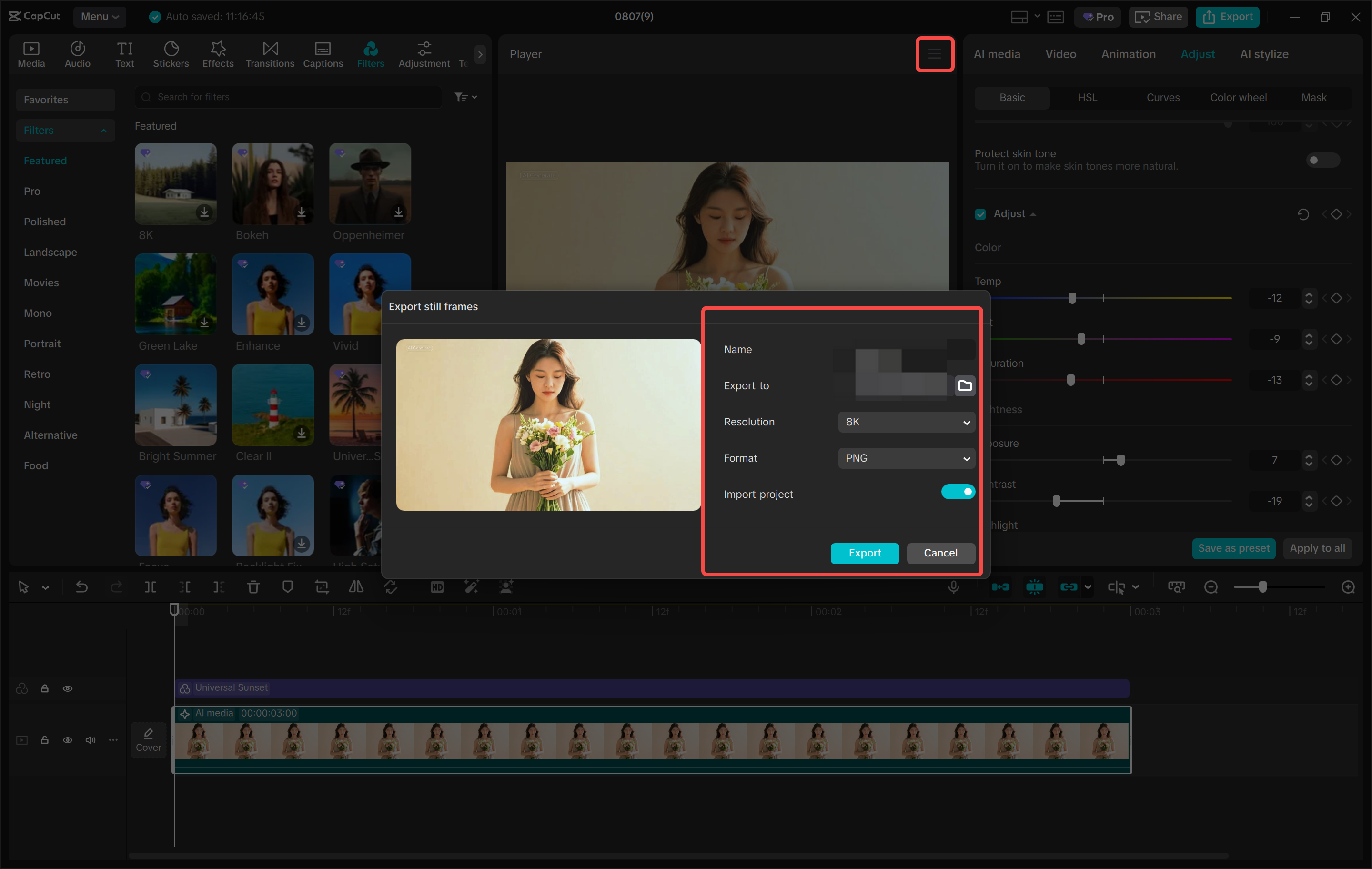Exporting the images from the CapCut desktop video editor