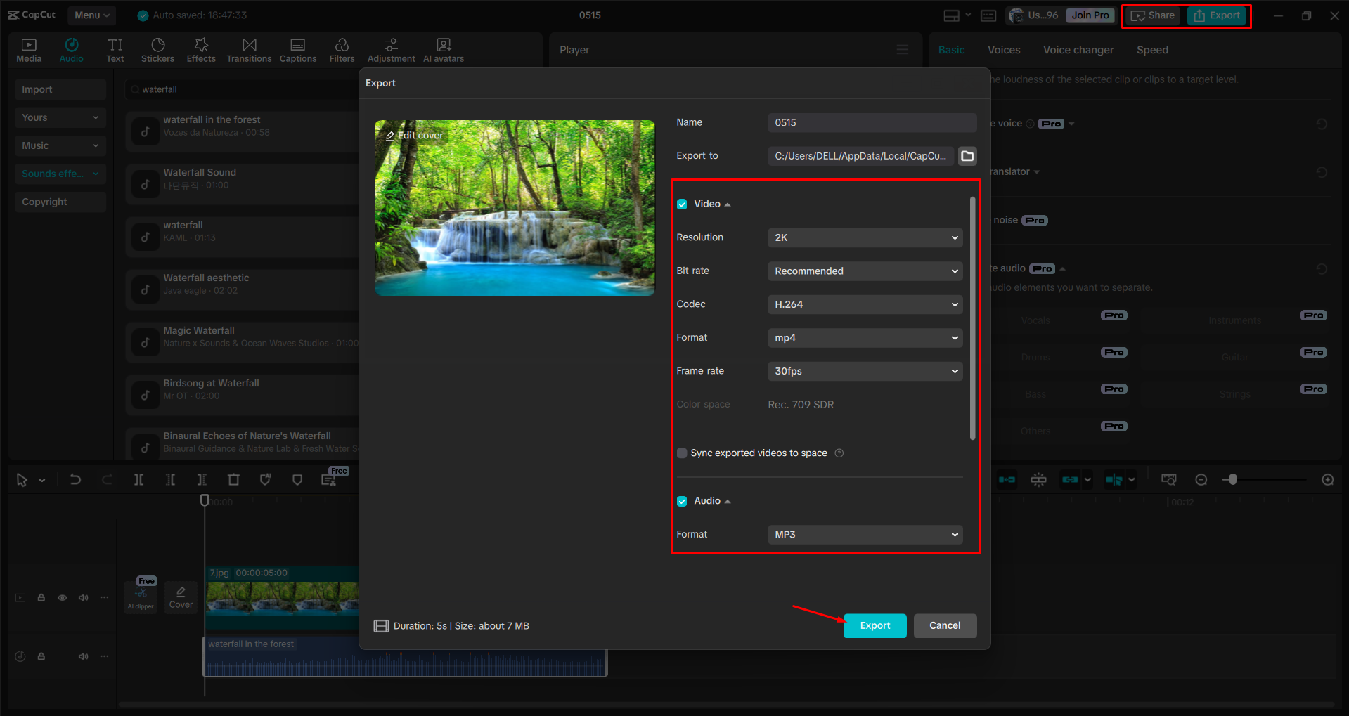 Exporting a video from the CapCut desktop video editor