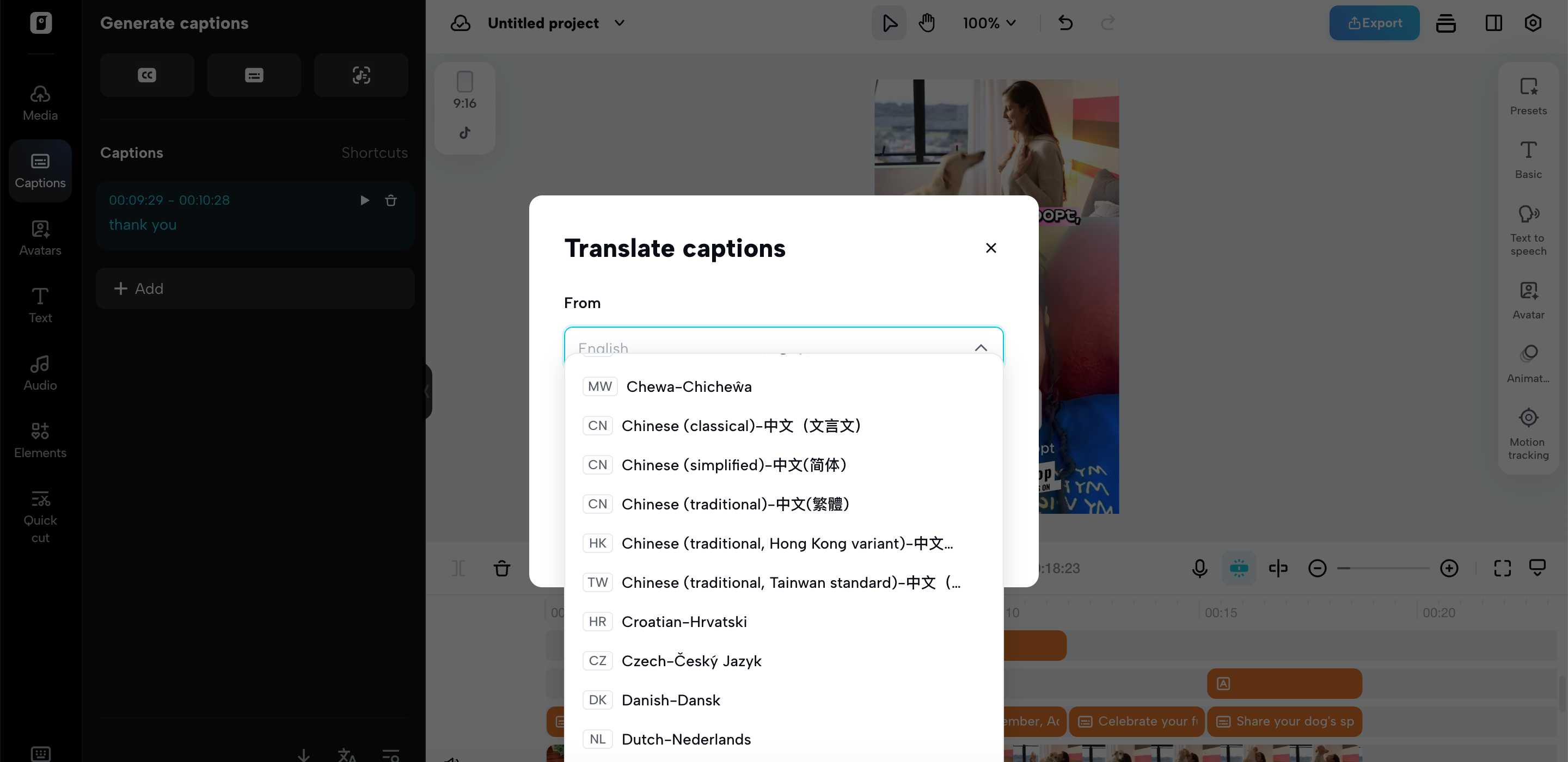 AI video translator na may auto captions