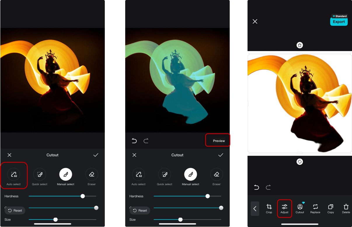 Use AI based "Auto select" function to remove background