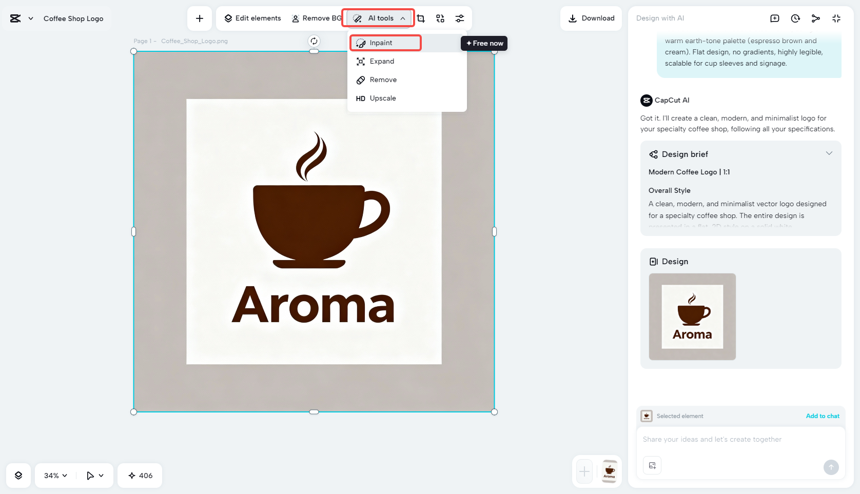 Using the inpaint feature in CapCut
