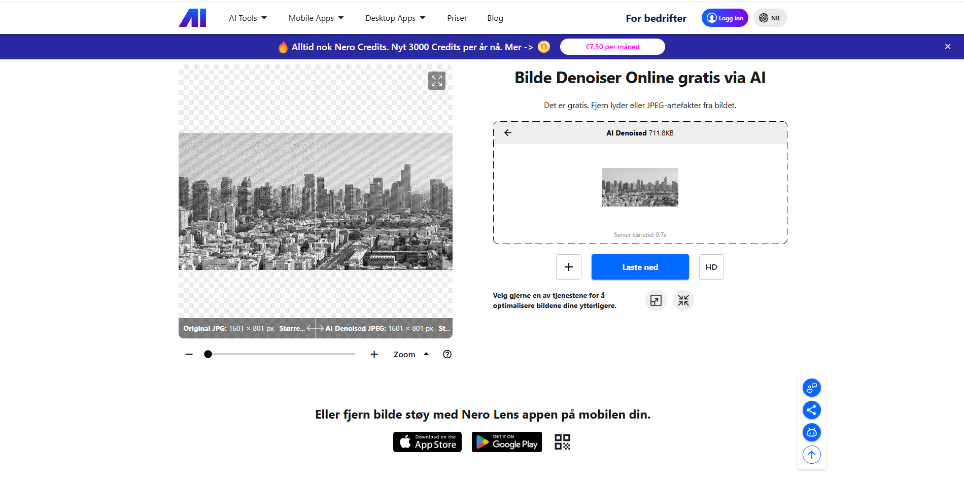 Schnittstelle von Nero AI - ein weiterer kostenloser Fotokornentferner