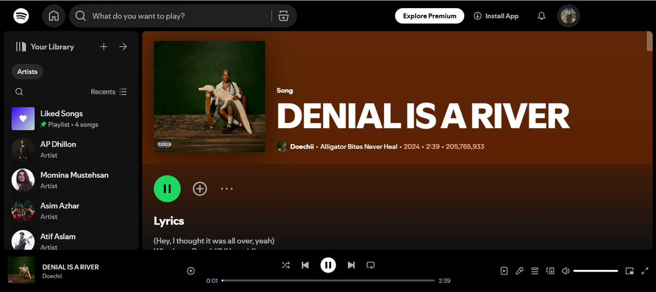 Denial Is a River - one of the most played songs on Spotify this week