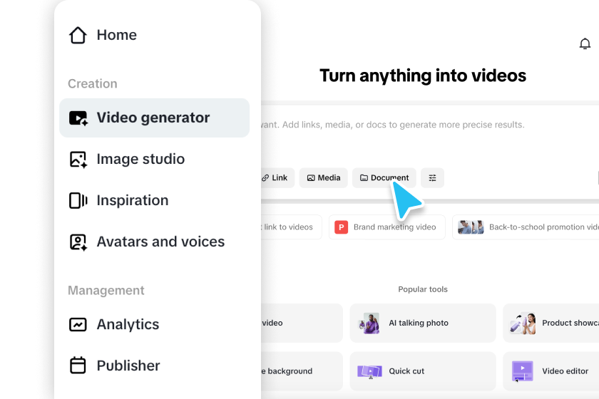 Open Video generator in Pippit